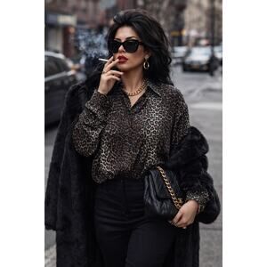 Jeri Marque New York 100% Silk Cheetah Print Women’s Blouse, size M Pre-Loved!